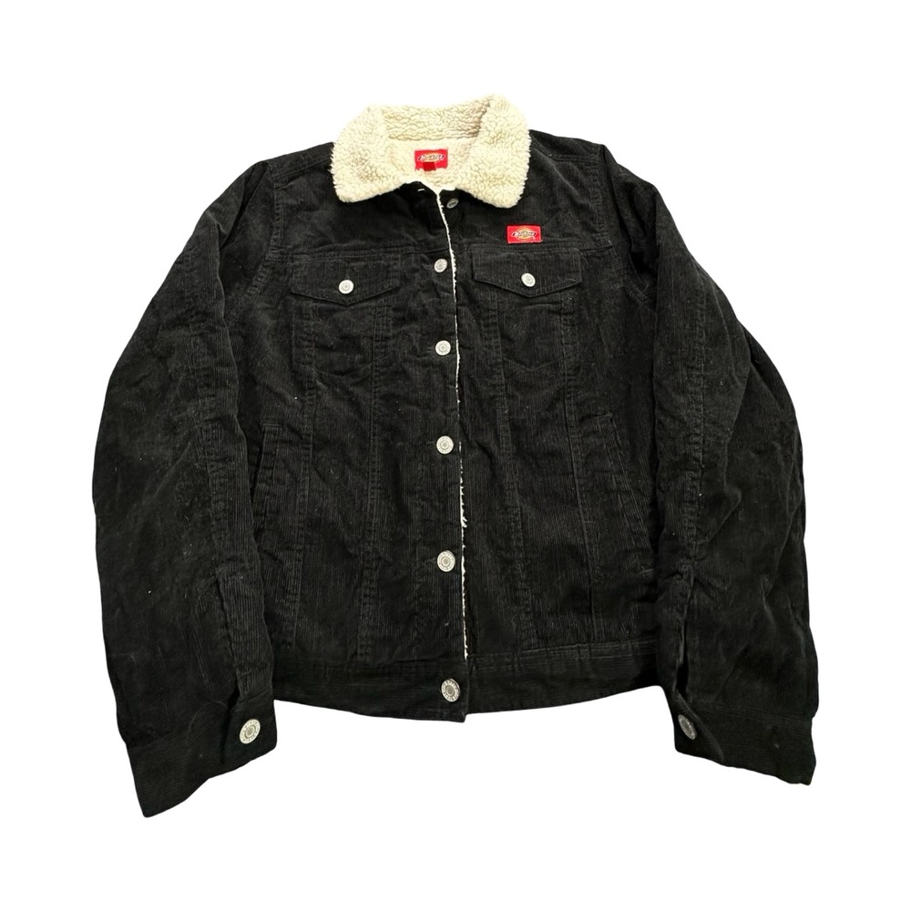 Dickies Corduroy Jacket Womens L Black Sherpa Lined Trucker Western
